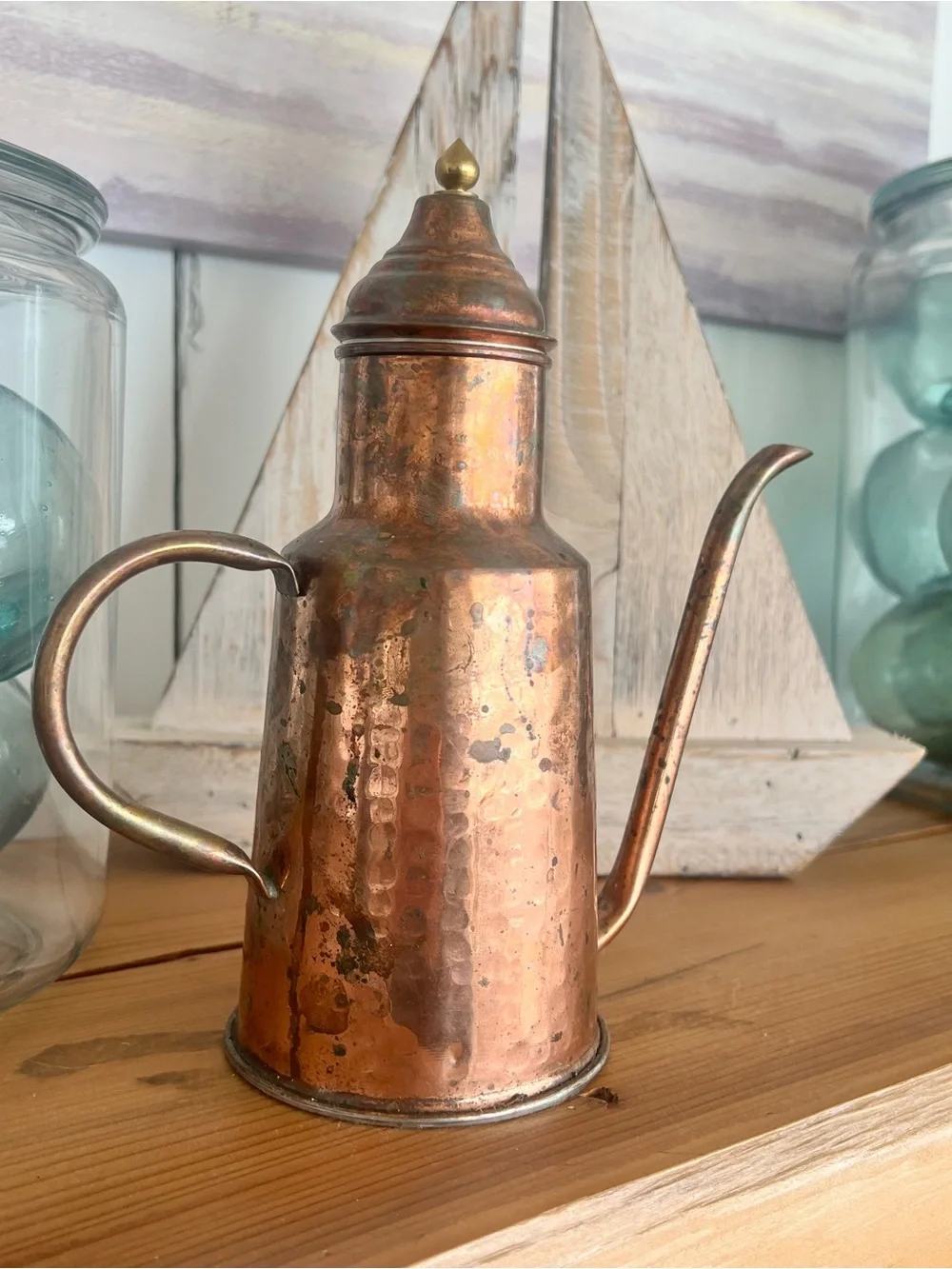 Hammered Copper olive oil cruet Pitcher - Warm Copper Finish